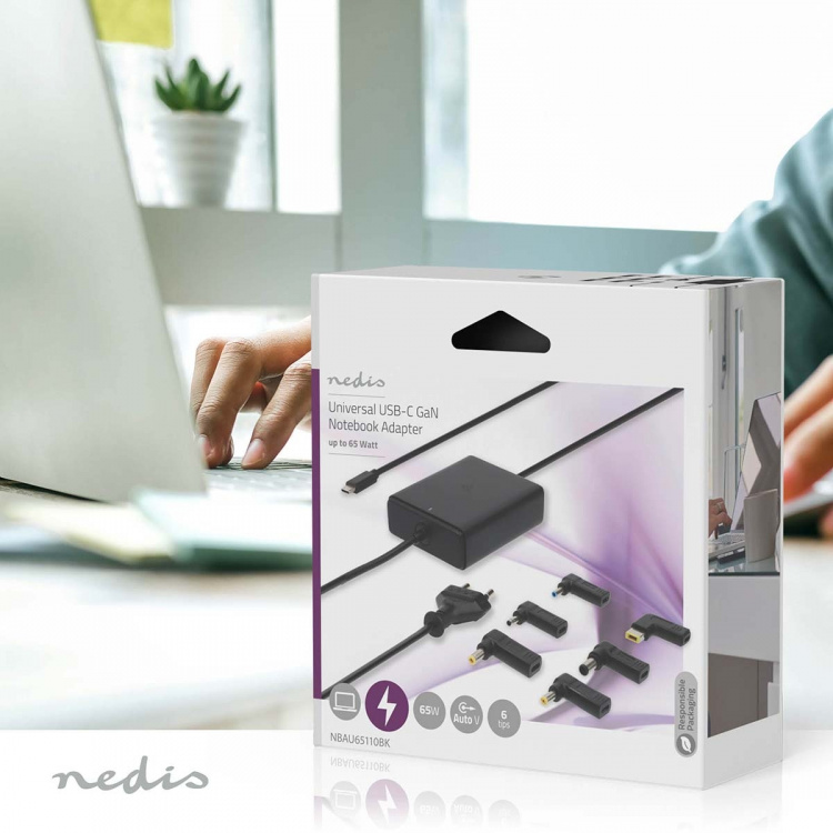 Nedis Notebook Adapter | GaN | 65 W | 5 / 9 / 12 / 15 / 20 V DC | 2.4 / 3.0 / 3.25 A | Används för: Dator / Smartphone / Surfplatta | Euro / Typ-C (CEE 7/16) Nedis Notebook Adapter | GaN | 65 W | 5 / 9 / 12 / 15 / 20 V DC | 2.4 / 3.0 / 3.25 A | Används för: Dator / Smartphone / Surfplatta | Euro / Typ-C (CEE 7/16)