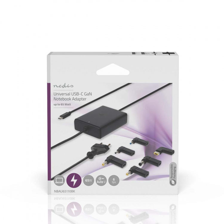 Nedis Notebook Adapter | GaN | 65 W | 5 / 9 / 12 / 15 / 20 V DC | 2.4 / 3.0 / 3.25 A | Används för: Dator / Smartphone / Surfplatta | Euro / Typ-C (CEE 7/16) Nedis Notebook Adapter | GaN | 65 W | 5 / 9 / 12 / 15 / 20 V DC | 2.4 / 3.0 / 3.25 A | Används för: Dator / Smartphone / Surfplatta | Euro / Typ-C (CEE 7/16)