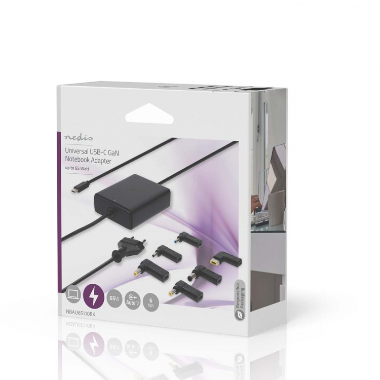 Nedis Notebook Adapter | GaN | 65 W | 5 / 9 / 12 / 15 / 20 V DC | 2.4 / 3.0 / 3.25 A | Används för: Dator / Smartphone / Surfplatta | Euro / Typ-C (CEE 7/16) Nedis Notebook Adapter | GaN | 65 W | 5 / 9 / 12 / 15 / 20 V DC | 2.4 / 3.0 / 3.25 A | Används för: Dator / Smartphone / Surfplatta | Euro / Typ-C (CEE 7/16)