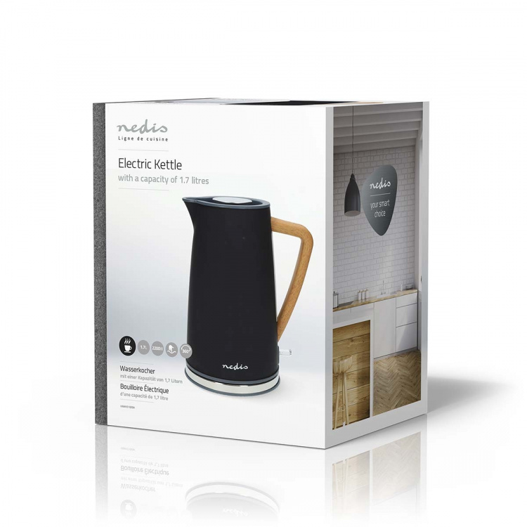 Nedis Vatten kokare | 1.7 l | Soft-Touch | Svart | Roterbar 360 grader | Dolt värmeelement | Strix® kontroll | Koka-tort funktion