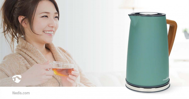 Nedis Vatten kokare | 1.7 l | Soft-Touch | Grön | Roterbar 360 grader | Dolt värmeelement | Strix® kontroll | Koka-tort funktion