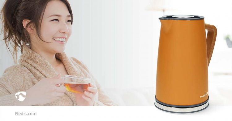 Nedis Vatten kokare | 1.7 l | Soft-Touch | Orange | Roterbar 360 grader | Dolt värmeelement | Strix® kontroll | Koka-tort funktion