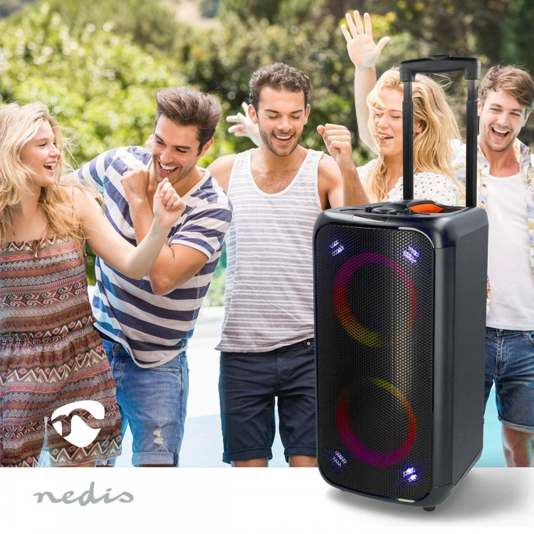 Nedis Bluetooth® Party Speaker | Maximal batteritid: 5 timmar | 240 W | Bärhandtag | Festljus | Equalizer | Orange / Svart Nedis Bluetooth® Party Speaker | Maximal batteritid: 5 timmar | 240 W | Bärhandtag | Festljus | Equalizer | Orange / Svart