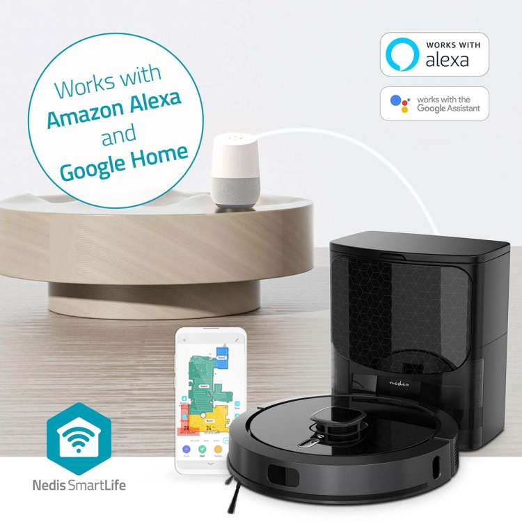 Nedis SmartLife Robot Dammsugare | Lasernavigation | Wi-Fi | Kapacitet insamlingsreservoir: 0.6 l | Automatisk laddning | Maximal användningstid: 3 timmar | Svart | Android™ / IOS