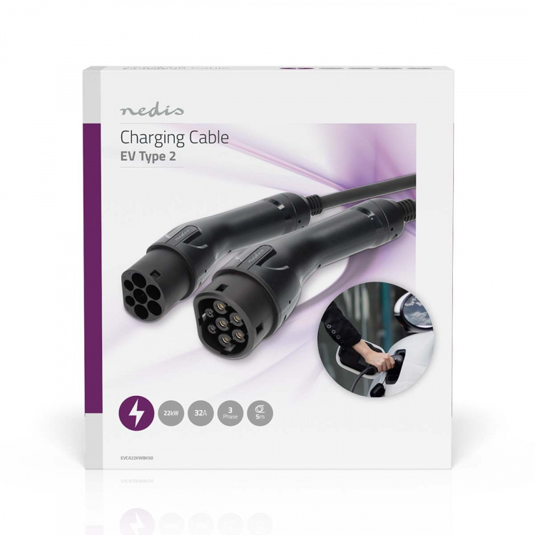 Nedis Elfordonskabel | Cable Type 2 | 32 A | 22000 W | 3-Faser | 5.00 m | Svart | Presentbox