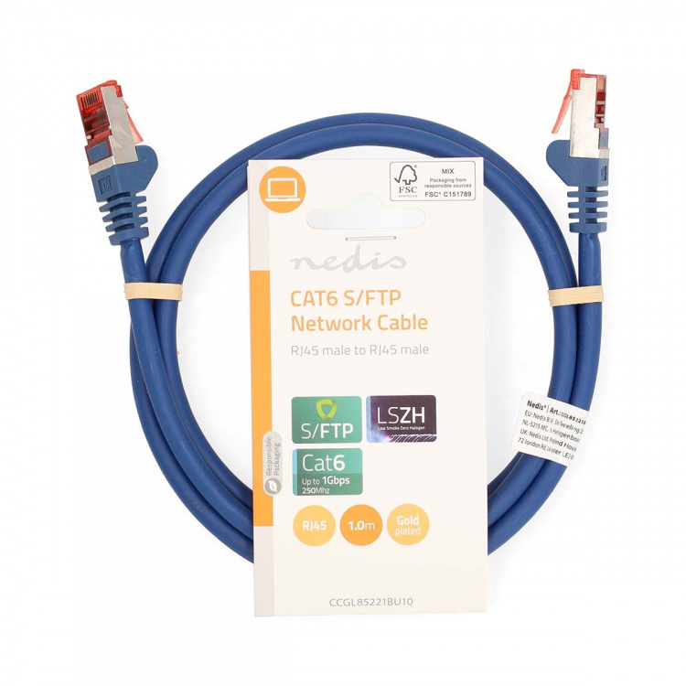 Nedis CAT6 Nätverkskabel | RJ45 hane | RJ45 hane | S/FTP | 1.00 m | Rund | LSZH | Blå | Label Nedis CAT6 Nätverkskabel | RJ45 hane | RJ45 hane | S/FTP | 1.00 m | Rund | LSZH | Blå | Label