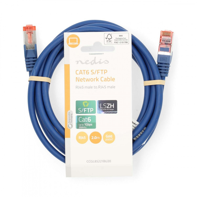 Nedis CAT6 Nätverkskabel | RJ45 hane | RJ45 hane | S/FTP | 2.00 m | Rund | LSZH | Blå | Label