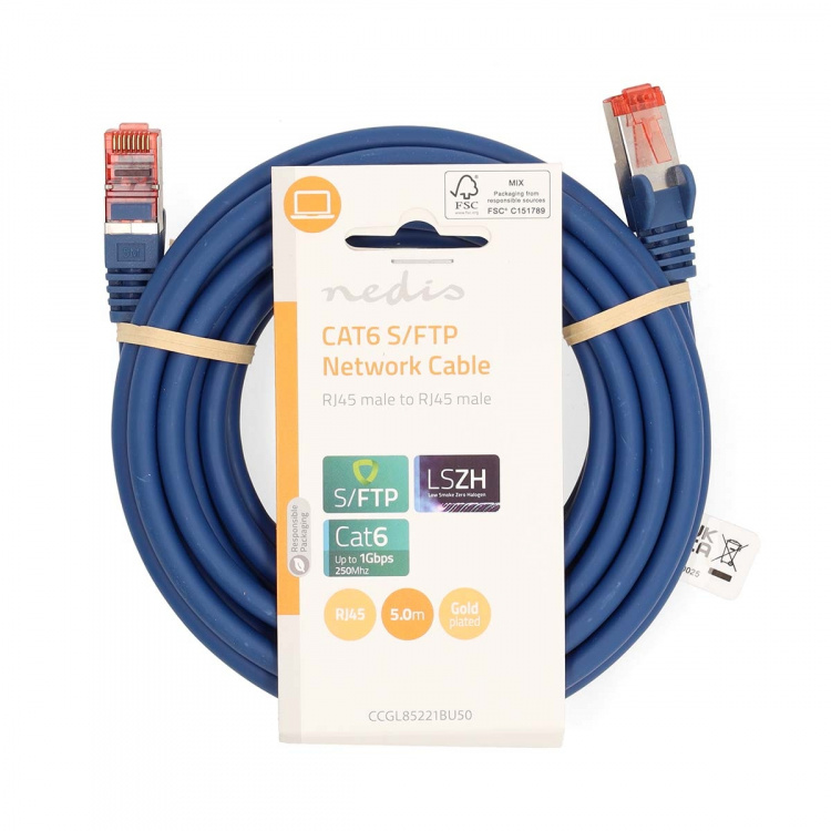 Nedis CAT6 Nätverkskabel | RJ45 hane | RJ45 hane | S/FTP | 5.00 m | Rund | LSZH | Blå | Label Nedis CAT6 Nätverkskabel | RJ45 hane | RJ45 hane | S/FTP | 5.00 m | Rund | LSZH | Blå | Label
