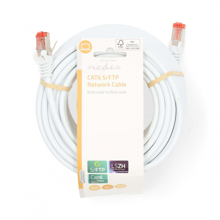 Nedis CAT6 Nätverkskabel | RJ45 hane | RJ45 hane | S/FTP | 15.0 m | Rund | LSZH | Vit | Label Nedis CAT6 Nätverkskabel | RJ45 hane | RJ45 hane | S/FTP | 15.0 m | Rund | LSZH | Vit | Label