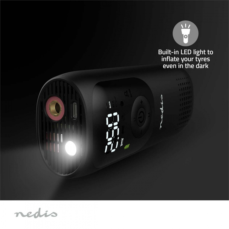 Nedis Laddningsbar luftkompressor | 0.1 - 10.3 Bar | Dunlop ventil | Driftlägen: Bil / motorcykel / cykel / boll | Ja | Lufttrycksmätare