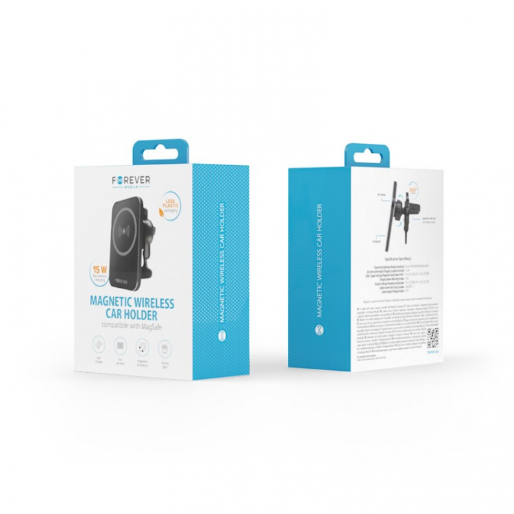 Forever MACH-100 - Bilhållare med trådlös laddning för Smartphones, 15W, Svart