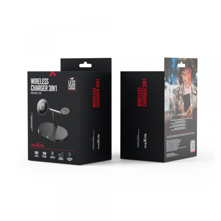 Maxlife MXWC-03 - 3-i-1 Trådlös Laddstation, 15W, Svart