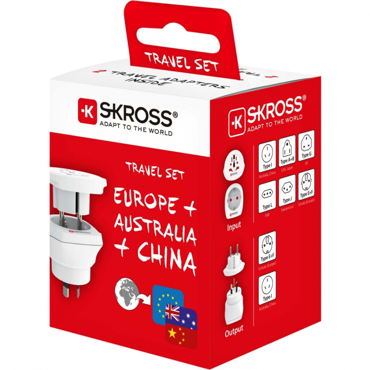 SKROSS Reseadapter Combo Världen till Australien/Kina + Europa Jordad