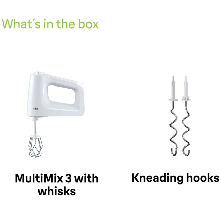 Braun Elvisp HM3000WH MultiMix3 450W inkl. Degkrokar Braun Elvisp HM3000WH MultiMix3 450W inkl. Degkrokar