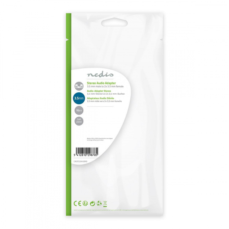 Nedis Stereo Audio Adapter | 3.5 mm Hane | 2x 3.5 mm, Hona | Guldplaterad | Rak | ABS | Svart | 10 st. | Plastpåse