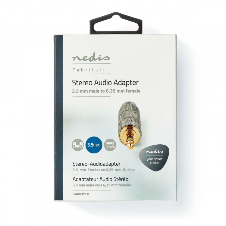 Nedis Stereo Audio Adapter | 3.5 mm Hane | 6.35 mm Hona | Guldplaterad | Rak | Metall | Guld / Metall | 1 st. | Kartong med täckt fönster