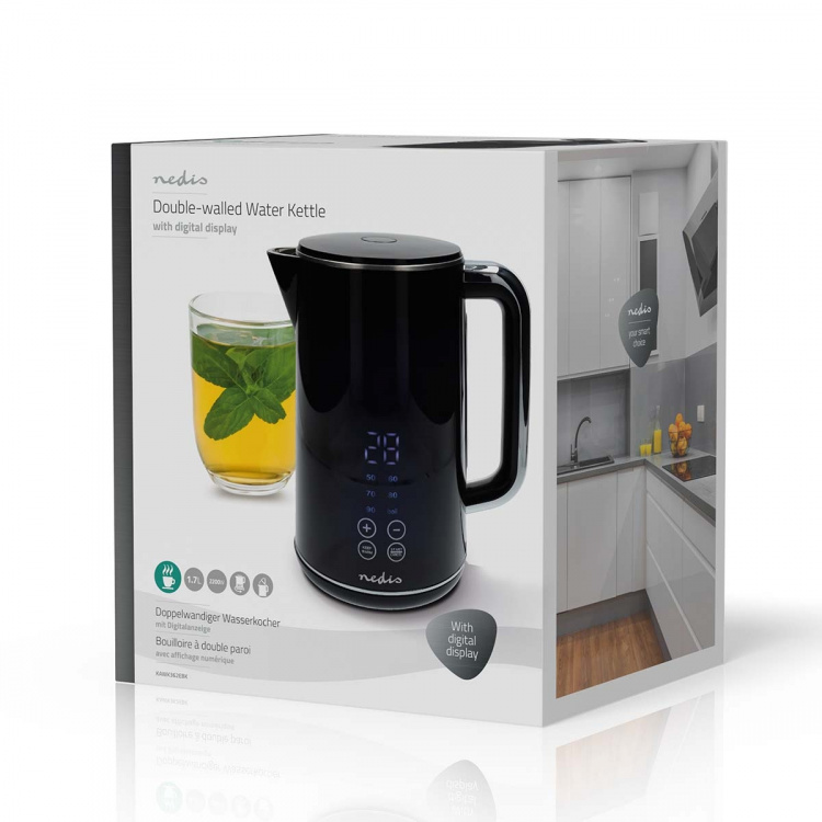 Nedis Vatten kokare | 1.7 l | Plast | Svart | 50,60,70,80,90,100 °C | Temperatur indikator | Roterbar 360 grader | Dolt värmeelement | Strix® kontroll | Koka-tort funktion