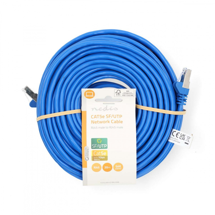 Nedis CAT5e nätverkskabel | SF/UTP | RJ45 hane | RJ45 hane | 20.0 m | Rund | PVC | Blå | Label Nedis CAT5e nätverkskabel | SF/UTP | RJ45 hane | RJ45 hane | 20.0 m | Rund | PVC | Blå | Label