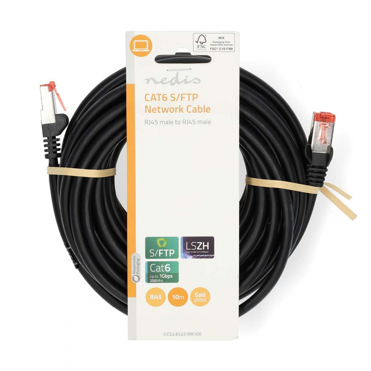 Nedis CAT6 Nätverkskabel | RJ45 hane | RJ45 hane | S/FTP | 10.0 m | Rund | LSZH | Svart | Label Nedis CAT6 Nätverkskabel | RJ45 hane | RJ45 hane | S/FTP | 10.0 m | Rund | LSZH | Svart | Label