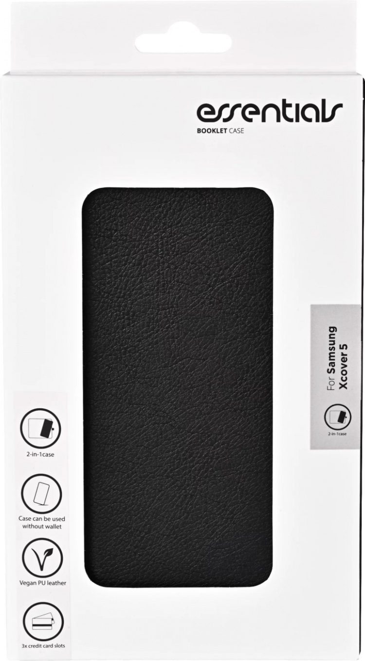 Essentials Samsung XCover 5 PU wallet, detach, 3 cards, Black