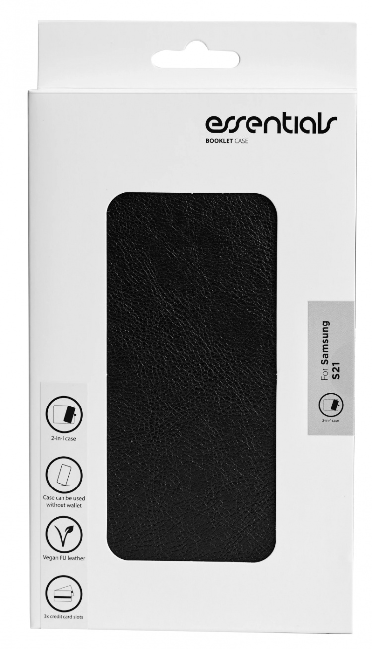 Essentials Samsung S21 PU wallet, detachable, 3 cards, Black