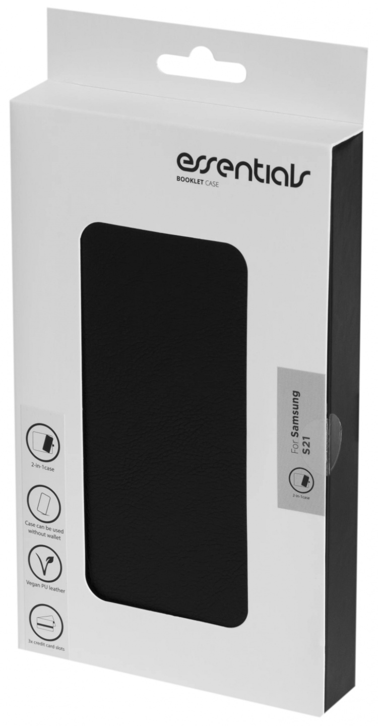 Essentials Samsung S21 PU wallet, detachable, 3 cards, Black