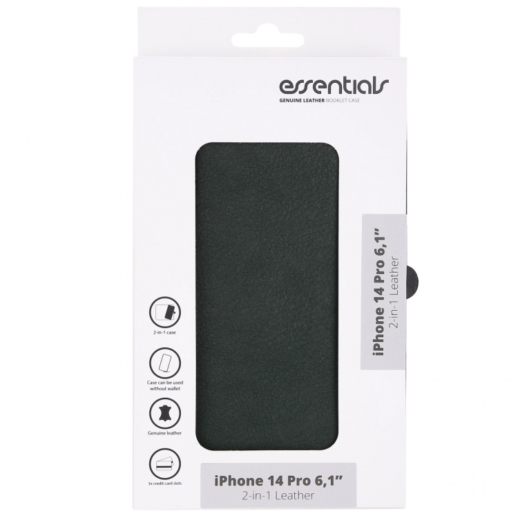 Essentials iPhone 14 Pro Leather wallet,detachable,Green