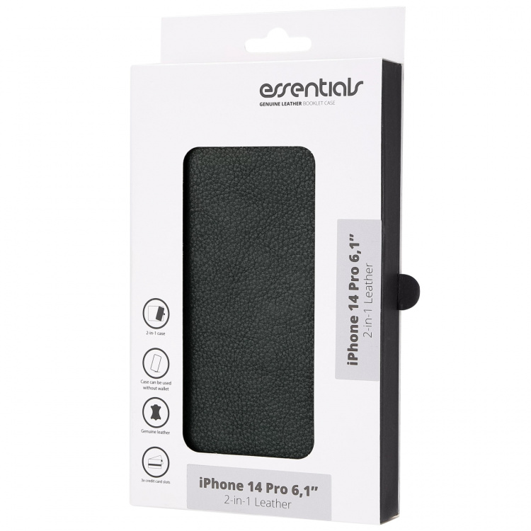 Essentials iPhone 14 Pro Leather wallet,detachable,Green