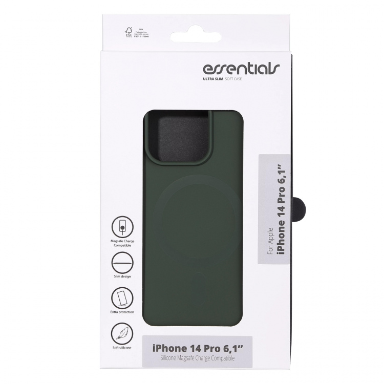 Essentials iPhone 14 Pro Silicone Mag back cover, Green Essentials iPhone 14 Pro Silicone Mag back cover, Green