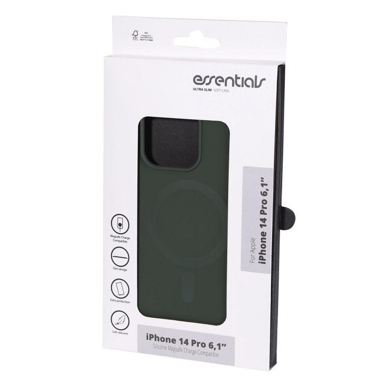 Essentials iPhone 14 Pro Silicone Mag back cover, Green Essentials iPhone 14 Pro Silicone Mag back cover, Green