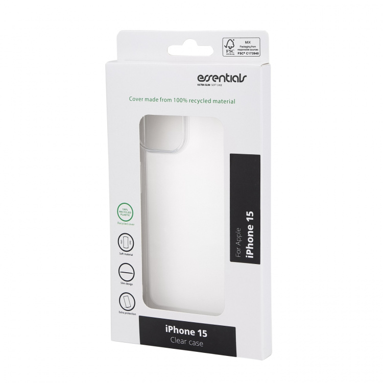 Essentials iPhone 15 recycled TPU back cover, transparent