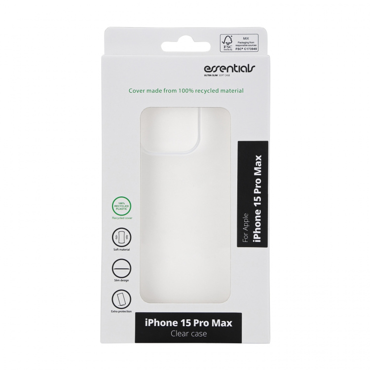 Essentials iPhone 15 Pro Max recycled TPU back cover, transparent Essentials iPhone 15 Pro Max recycled TPU back cover, transparent