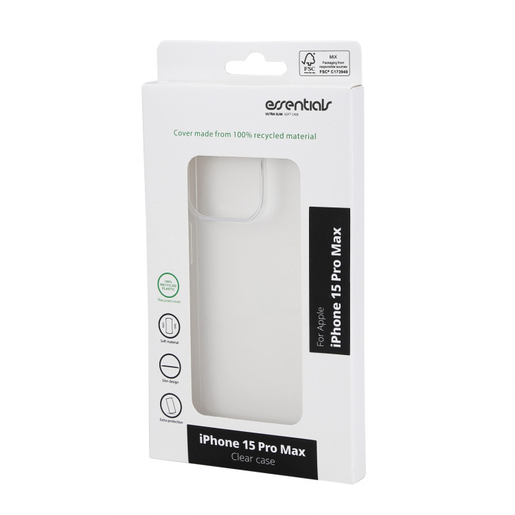 Essentials iPhone 15 Pro Max recycled TPU back cover, transparent Essentials iPhone 15 Pro Max recycled TPU back cover, transparent