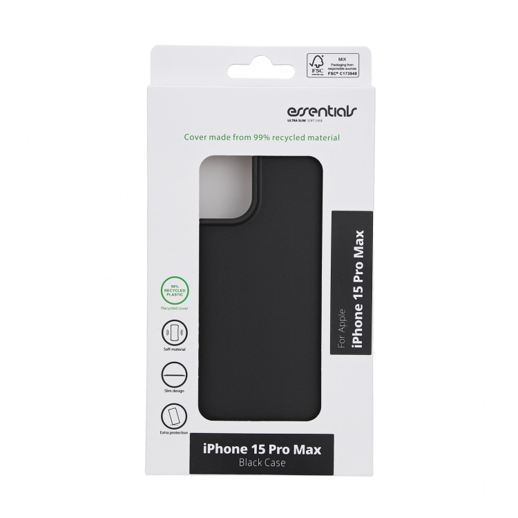Essentials iPhone 15 Pro Max TPU back cover, 99% recycled, black Essentials iPhone 15 Pro Max TPU back cover, 99% recycled, black