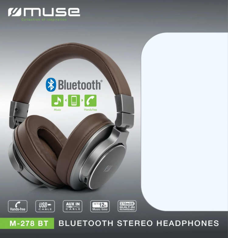 MUSE M-278 BT headphones Over-ear BT Alu brown