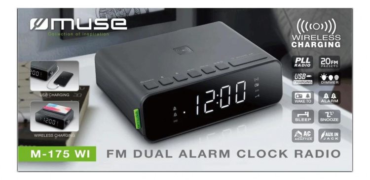 MUSE M-175 WI Clock radio FM wireless charge