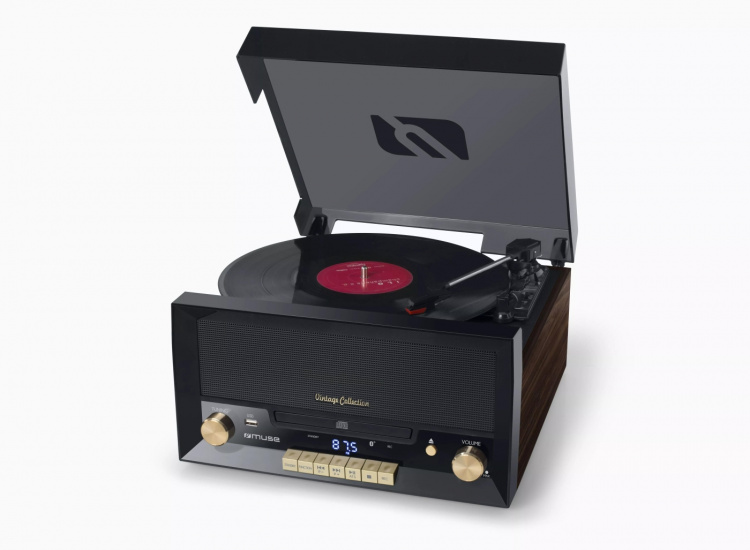 MUSE MT-112 W Turntable Micro system FM BT CD USB Retro