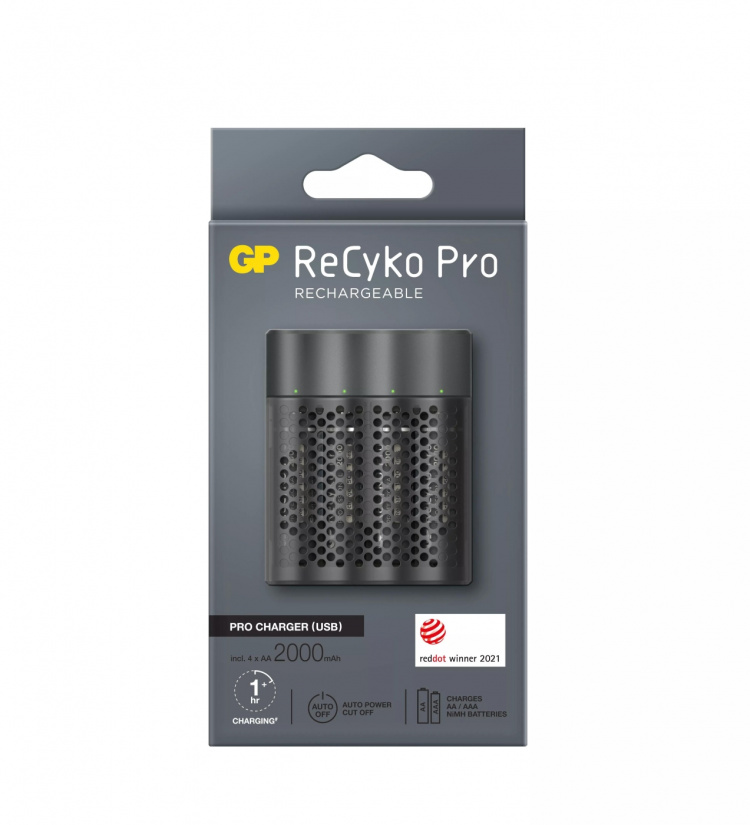 GP ReCyko Pro Laddare USB m/4xAA 2000mAh (PB)