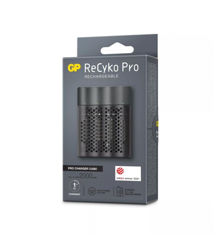 GP ReCyko Pro Laddare USB m/4xAA 2000mAh (PB)