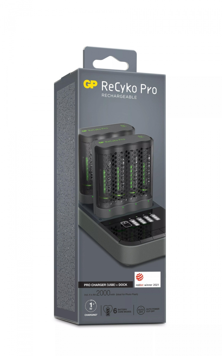 GP Pro Charger 2pcs w/charg.st.+ 8xAA Photoflash (PB)