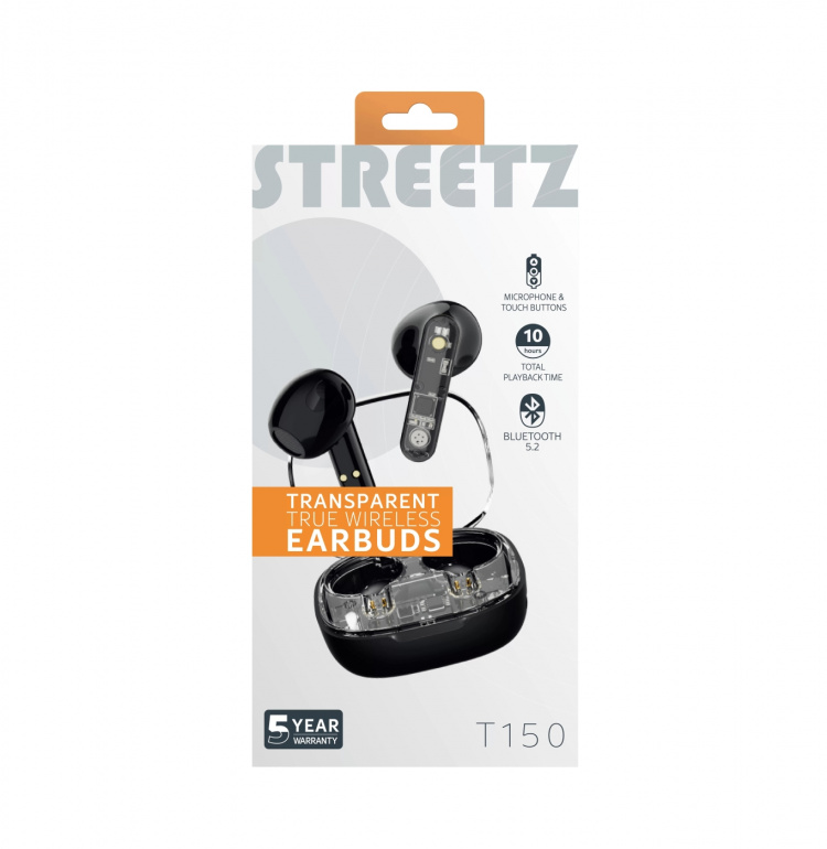 Streetz T150 TWS earphones, Transparent, Black Streetz T150 TWS earphones, Transparent, Black