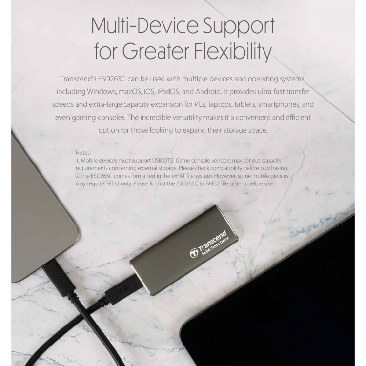 Transcend Portabel SSD ESD256C USB-C 2TB 10Gbps (R1050/W950 Mb/s) Aluminium Transcend Portabel SSD ESD256C USB-C 2TB 10Gbps (R1050/W950 Mb/s) Aluminium