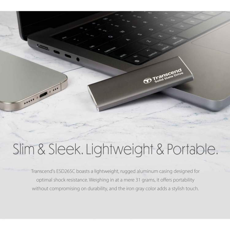 Transcend Portabel SSD ESD256C USB-C 2TB 10Gbps (R1050/W950 Mb/s) Aluminium Transcend Portabel SSD ESD256C USB-C 2TB 10Gbps (R1050/W950 Mb/s) Aluminium