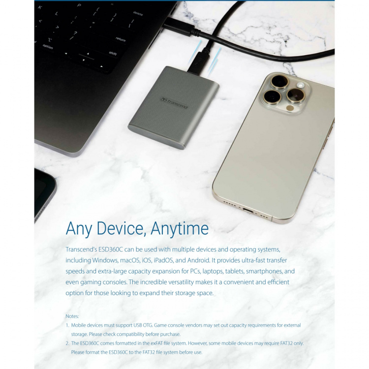 Transcend Portabel SSD ESD360C USB-C 2TB 20Gbps (R2000/W2000 Mb/s) Transcend Portabel SSD ESD360C USB-C 2TB 20Gbps (R2000/W2000 Mb/s)