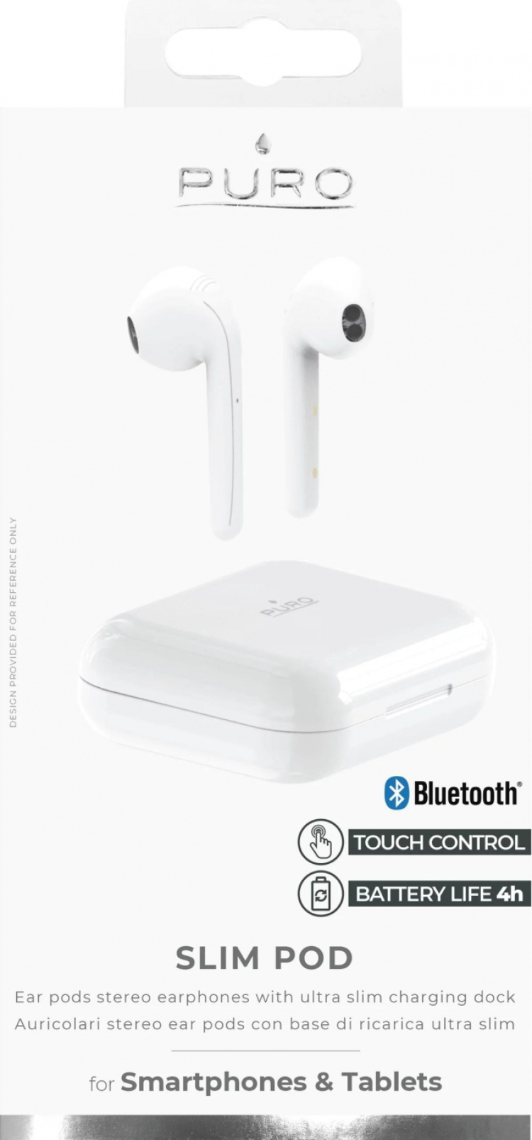 Puro Bluetooth Slim Pod hörlurar med laddstation, Vit