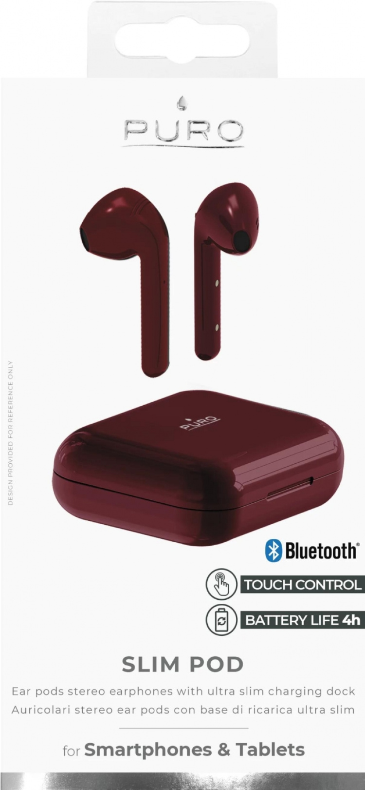 Puro Bluetooth Slim Pod hörlurar med laddstation, Röd