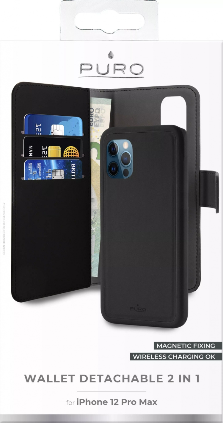 Puro iPhone 12 Pro Max, EcoLeather Wallet Detach, black