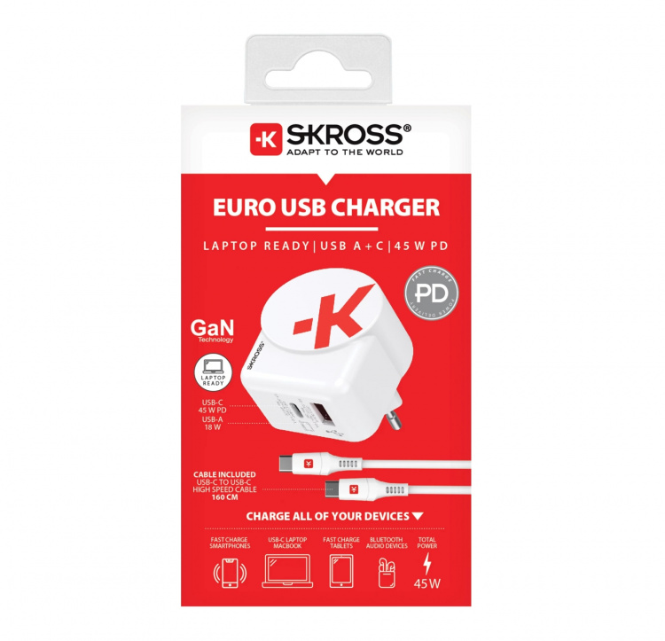 SKROSS EU USB Charger AC45PD - C to C cable included