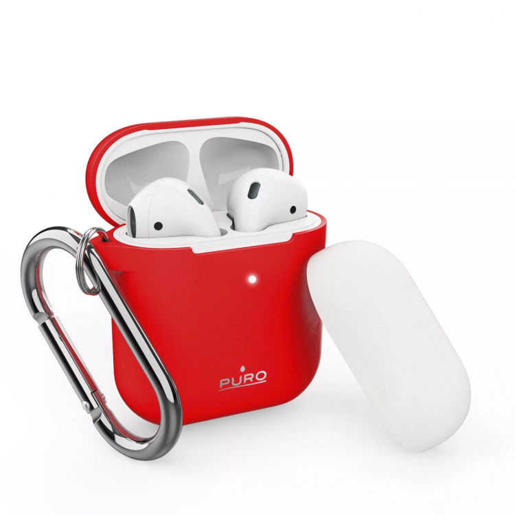 Puro Silicon Case for AirPods 2016/19 w/carabin, Red