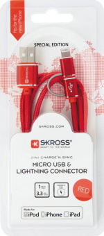 SKROSS RED 2in1 Charge\'n Sync Micro USB & Lightning Cable